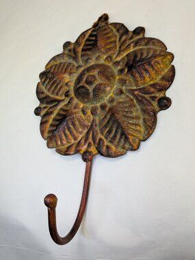 Vintage Style Rustic Cast Metal Flower Wall Hook - Verdigris & Copper Patina
